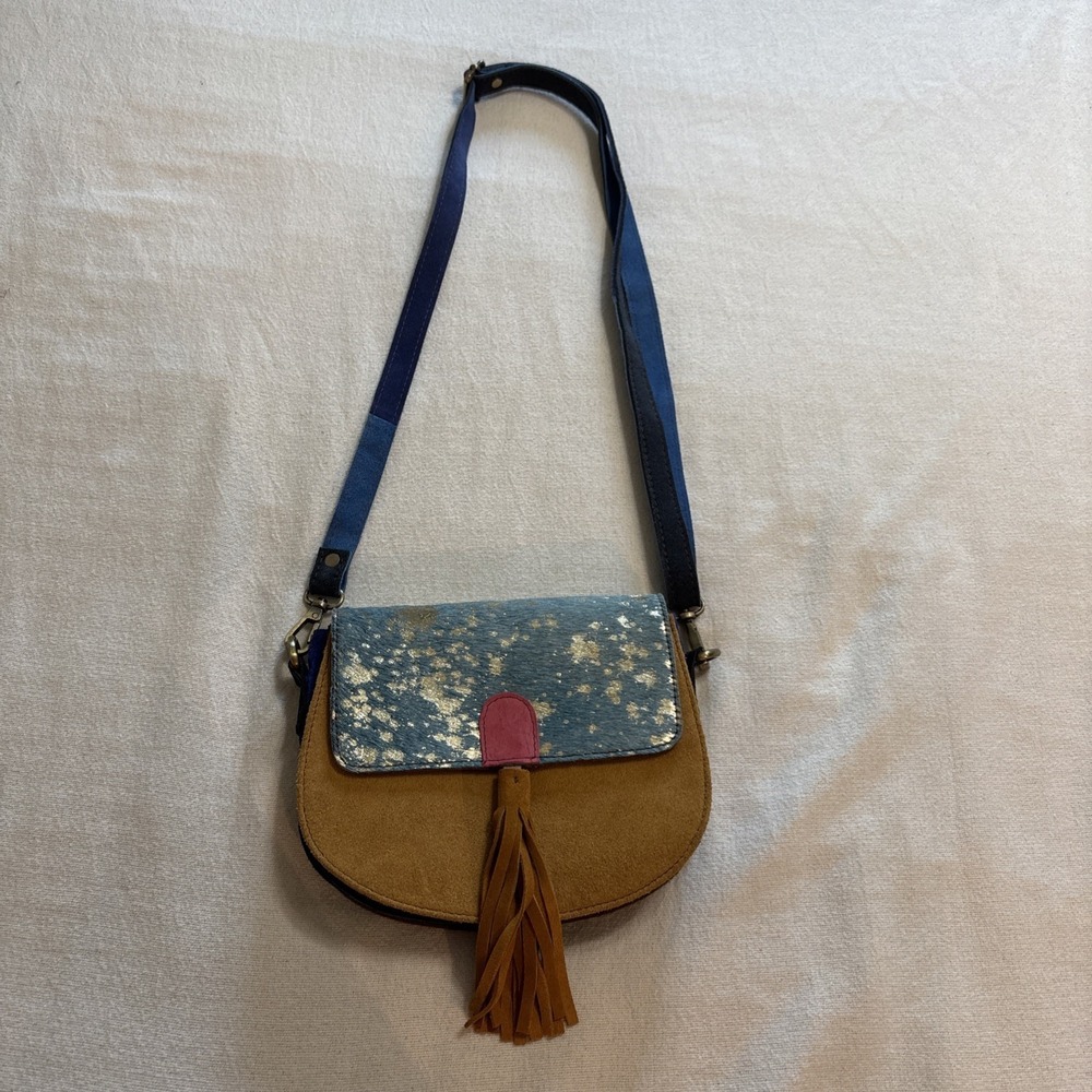 Leather Suede‎ Cowhide Tassel Crossbody Tassel Handbag Purse Artsy Bohemian